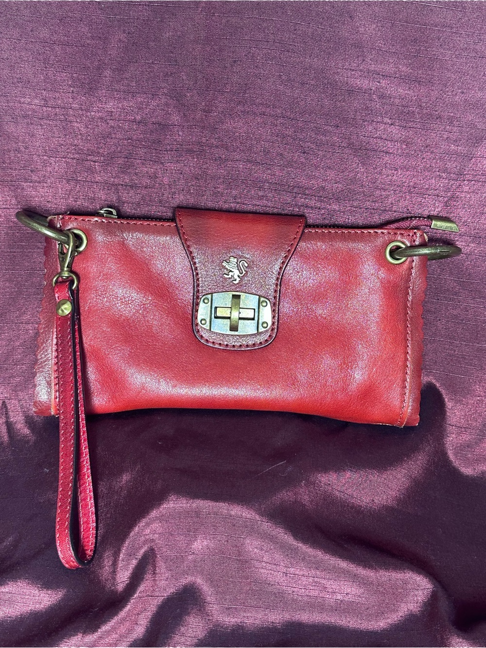 🔥 Pratesi Firenze Red Leather Wristlet Clutch Lion Hardware Italy Baddie 💼✨